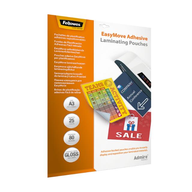 Folie laminare cu spate adeziv Fellowes, A3, 80 microni, 25 bucati/set