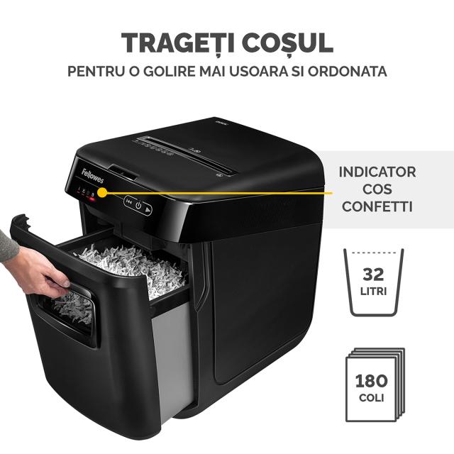 Distrugator Fellowes Automax 150c AUTO FEED CROSS CUT, negru, auto-reverse, sleep-mode