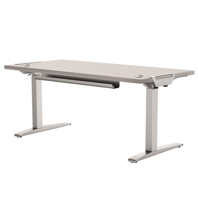 Birou reglabil pe inaltime Fellowes LEVADO, ergonomic, 4 setari, cadru metalic, blat gri 140 x 80 cm