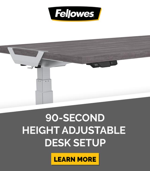 Birou reglabil pe inaltime Fellowes LEVADO, ergonomic, 4 setari, cadru metalic, blat gri 140 x 80 cm