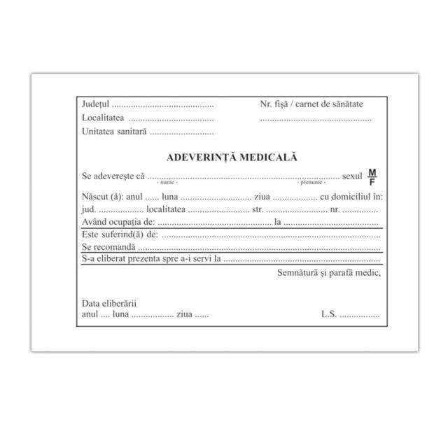 Adeverinta medicala 50 file, nepersonalizata