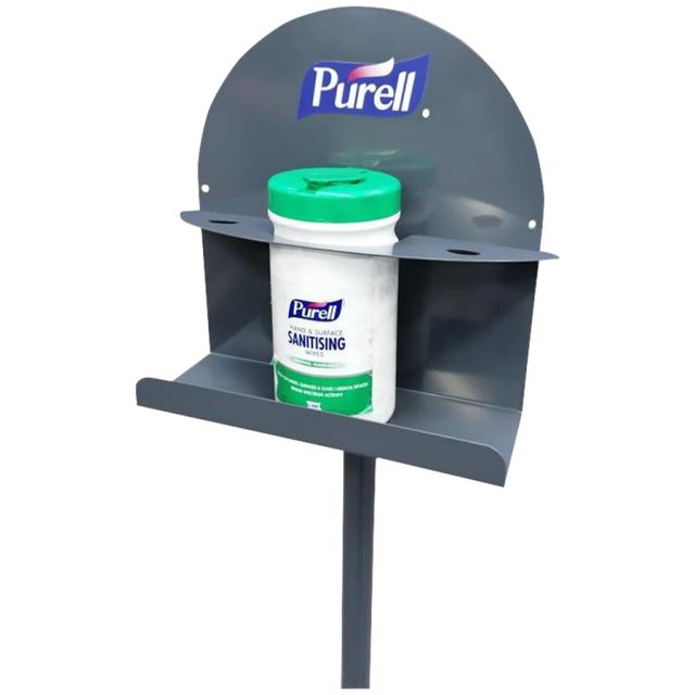 Stand drept, cu picior, pentru 2 flacoane cu gel si un flacon cu servetele