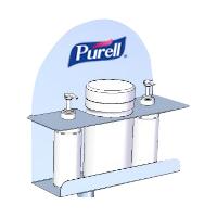 Stand drept, cu picior, pentru 2 flacoane cu gel si un flacon cu servetele