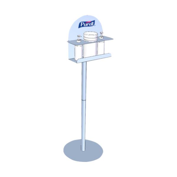 Stand drept, cu picior, pentru 2 flacoane cu gel si un flacon cu servetele