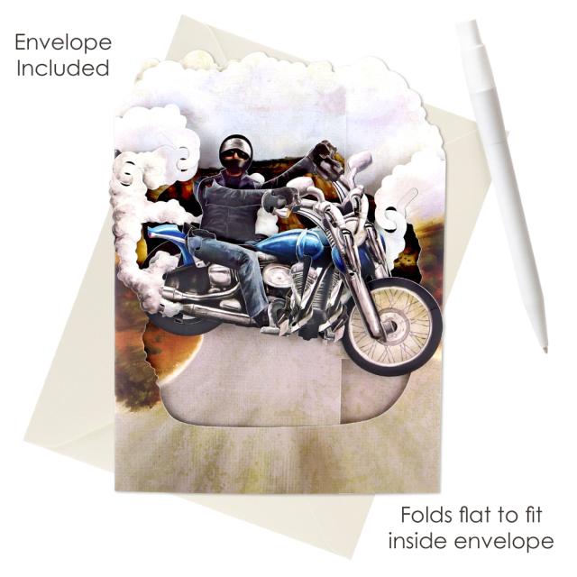 Felicitare 3D, Santoro, Design motocicleta, Pop-up, Sculptura din hartie