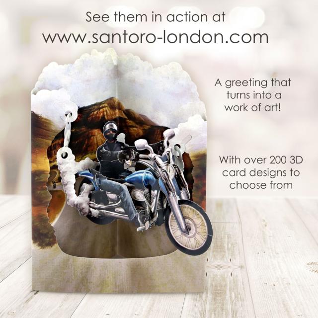Felicitare 3D, Santoro, Design motocicleta, Pop-up, Sculptura din hartie