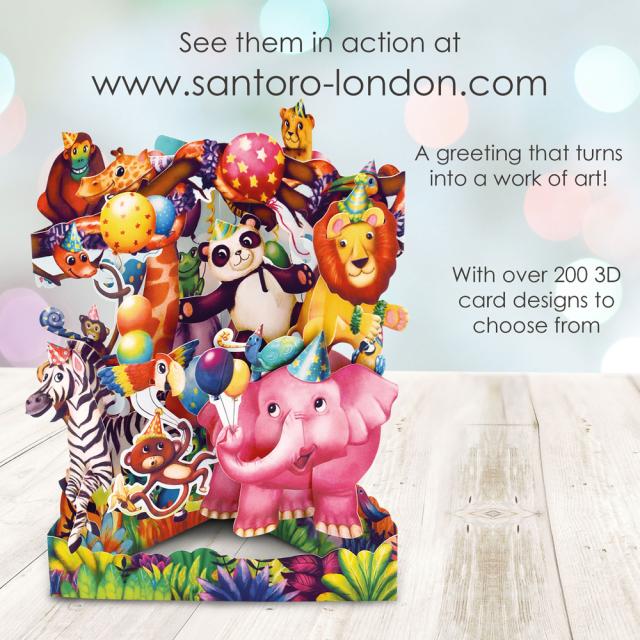 Felicitare 3D, Santoro, Design Petrecerea Animalelor, Pop-up