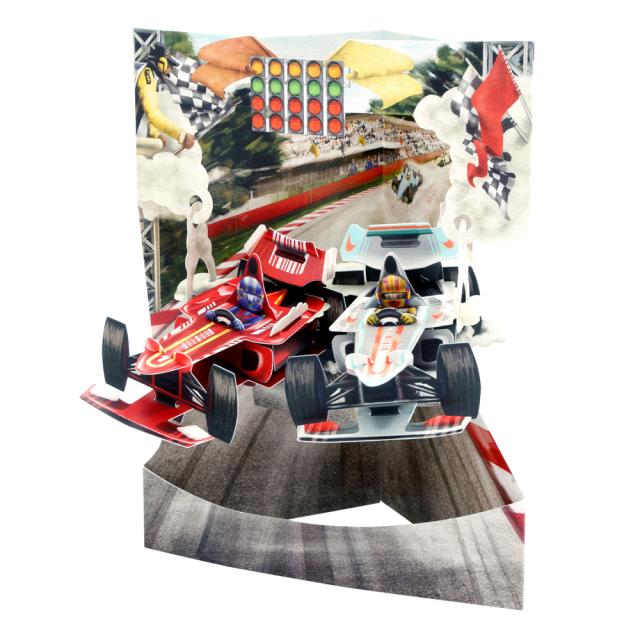 Felicitare 3D, Santoro, Swing Card, Design masini de curse