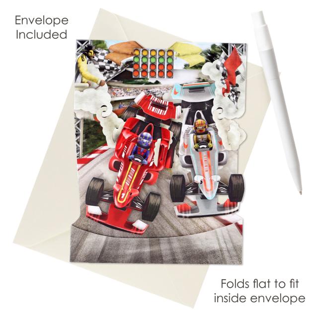 Felicitare 3D, Santoro, Swing Card, Design masini de curse