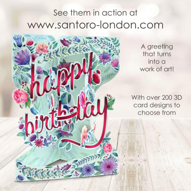 Felicitare 3D, Santoro, Swing Cards, Design Floral, Elemente in miscare
