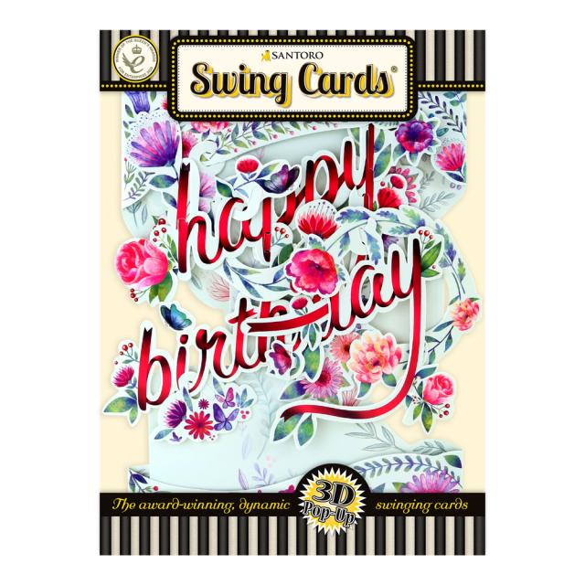Felicitare 3D, Santoro, Swing Cards, Design Floral, Elemente in miscare