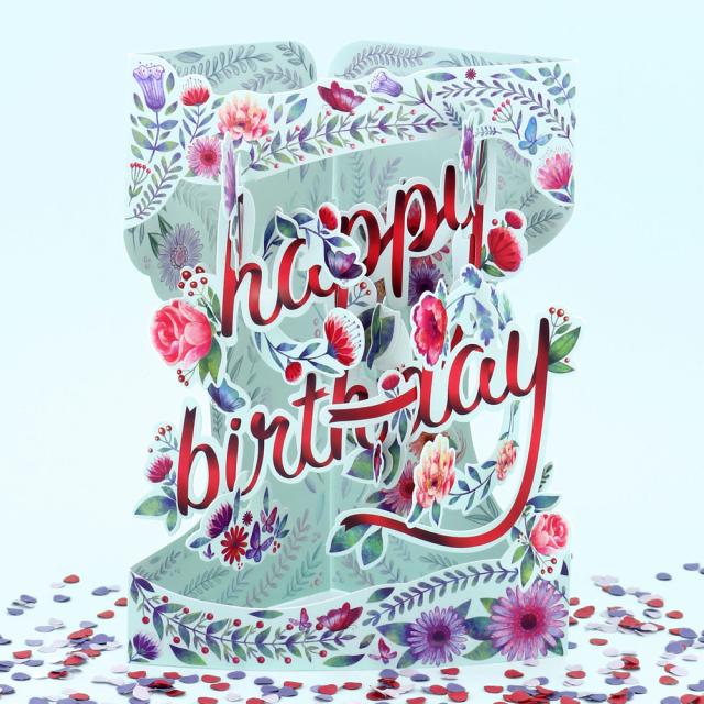 Felicitare 3D, Santoro, Swing Cards, Design Floral, Elemente in miscare