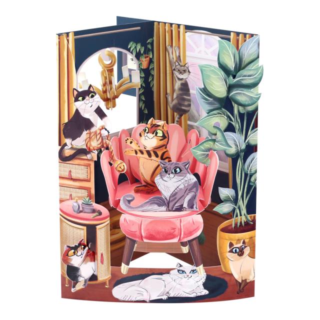 Felicitare 3D Santoro, Design Pisica, Pop-up, Componente Mobile