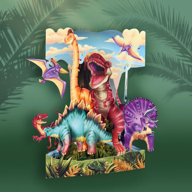 Felicitare 3D Santoro, Design Dinozauri, Pop-up, Componente Mobile