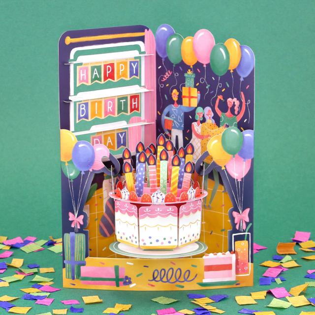Felicitare, Santoro, Tematica zi de nastere, 3D, Pop-up