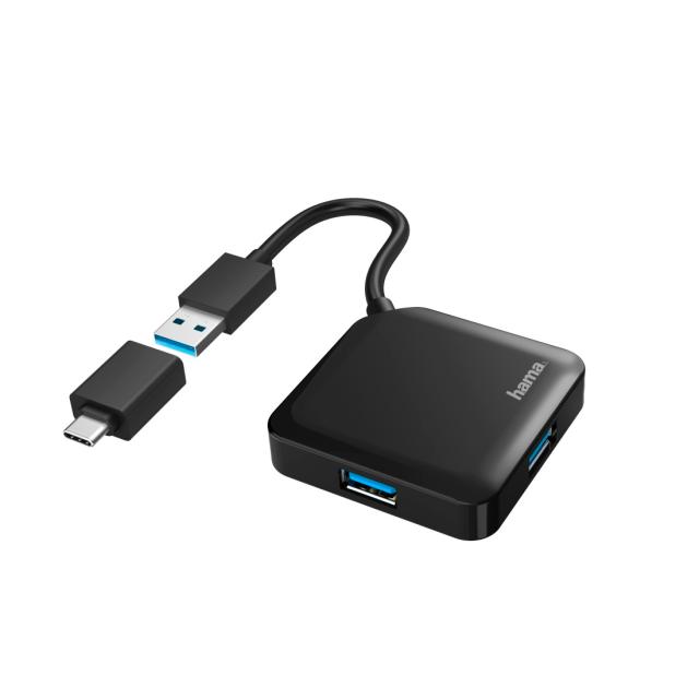 Hama Hub USB, 4 porturi, USB 3.2 Gen 1, 5 Gbit/s, adaptor USB-C