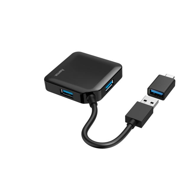 Hama Hub USB, 4 porturi, USB 3.2 Gen 1, 5 Gbit/s, adaptor USB-C