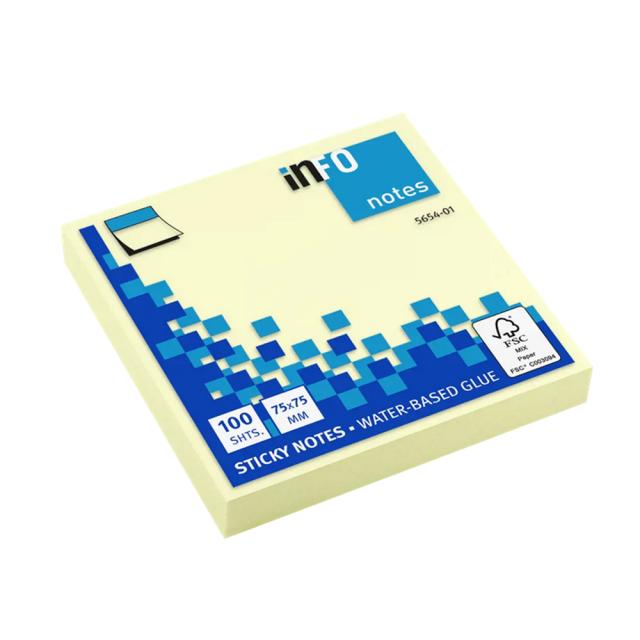 Notite adezive Info Notes, 75x75 mm, 100 file, galben