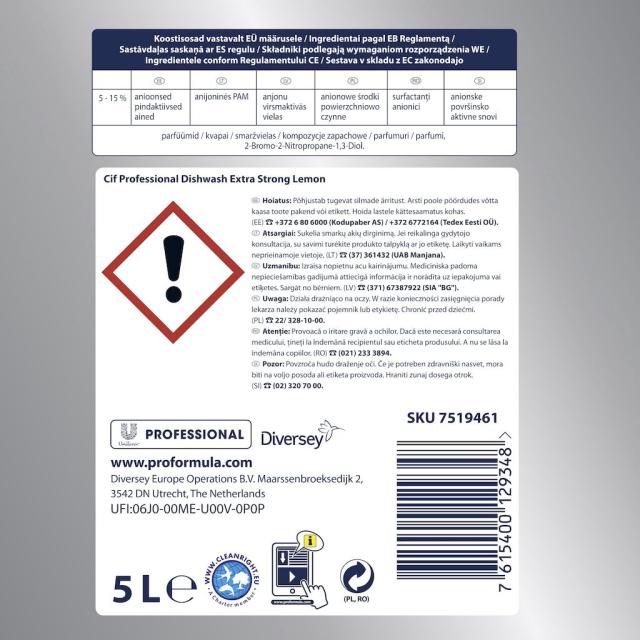 Cif detergent de vase super concentrat cuaroma de lamaie, 5 l