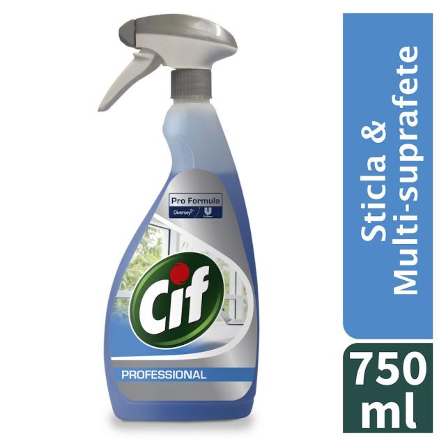 Detergent profesional Cif pentru geamuri si suprafete, 750 ml