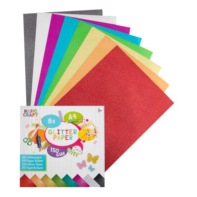 Set 8 coli carton glitter Creative Craft, 170g, diverse culori