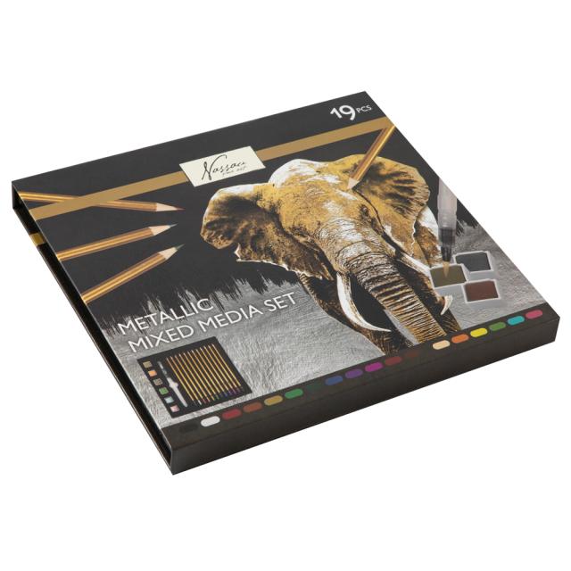 Set pictura 19 piese Creative Craft, culori metalice acuarela si creioane colorate