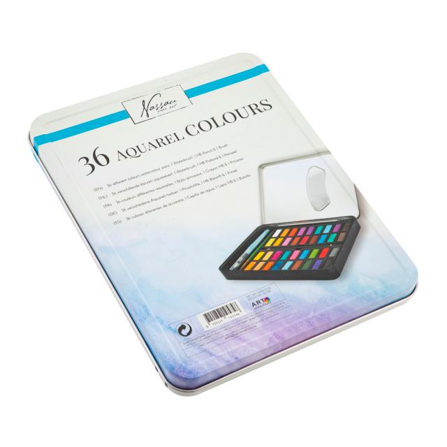 Set 36 culori Creative Craft, cutie metalica cu creion HB, pensula