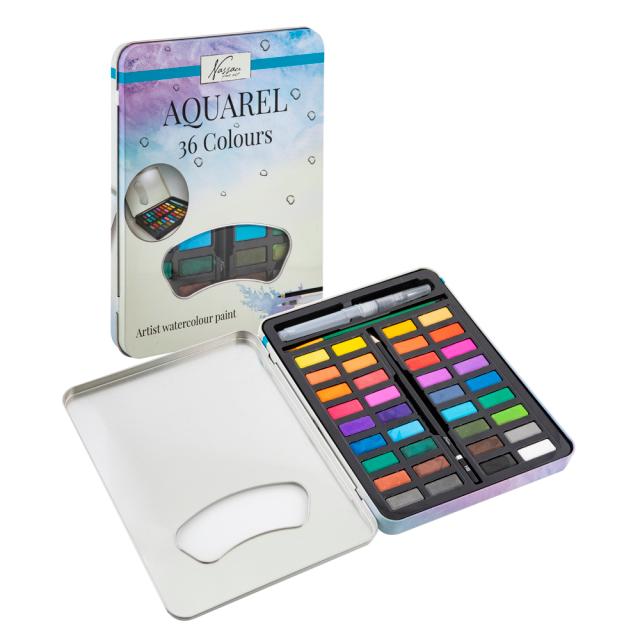 Set 36 culori Creative Craft, cutie metalica cu creion HB, pensula