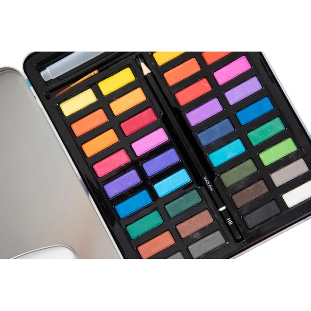 Set 36 culori Creative Craft, cutie metalica cu creion HB, pensula