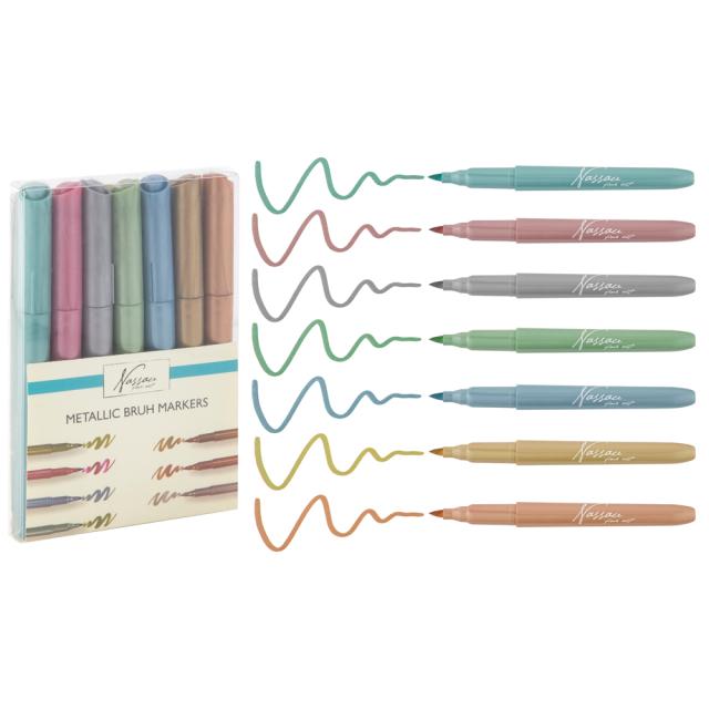 Set 7 markere Creative Craft, culori metalice cu varf tip pensula