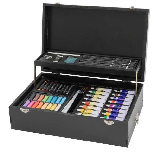 Trusa 115 piese Creative Craft, pentru desen in cutie lemn
