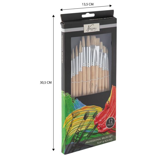 Set Nassau Fine Art, 12 pensule profesionale, diverse dimensiuni