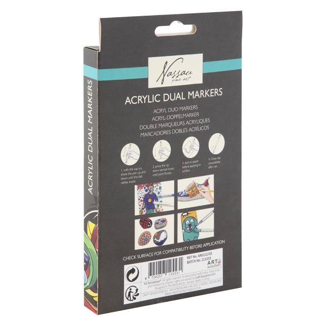 Set 6 markere cu capat dublu si vopsea acrilica Nassau Fine Art