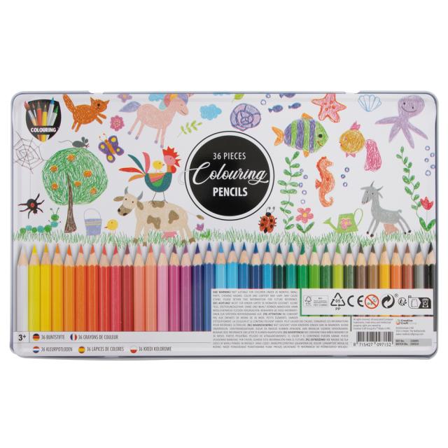 Set 36 creioane colorate Creative Craft, in cutie metalica