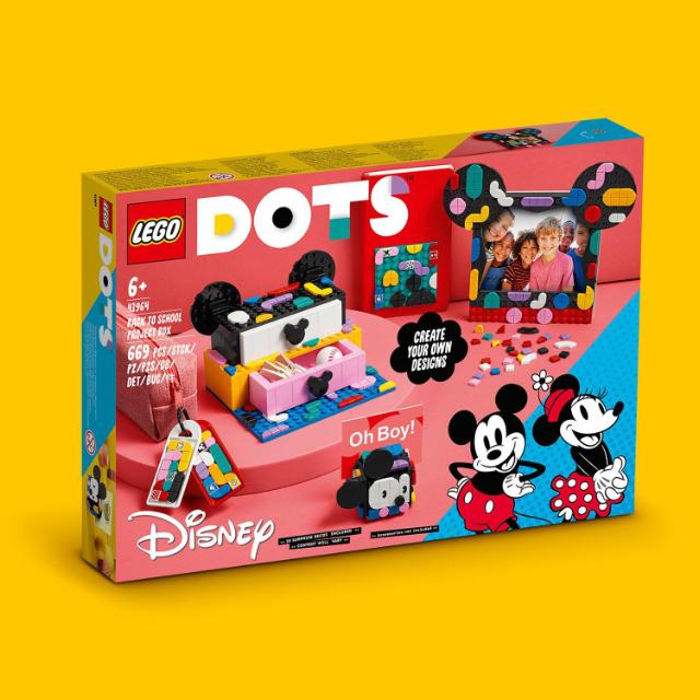 LEGO DOTS, Caseta Mickey Mouse si Minnie Mouse pentru proiecte scolare, numar piese 669, varsta 6+