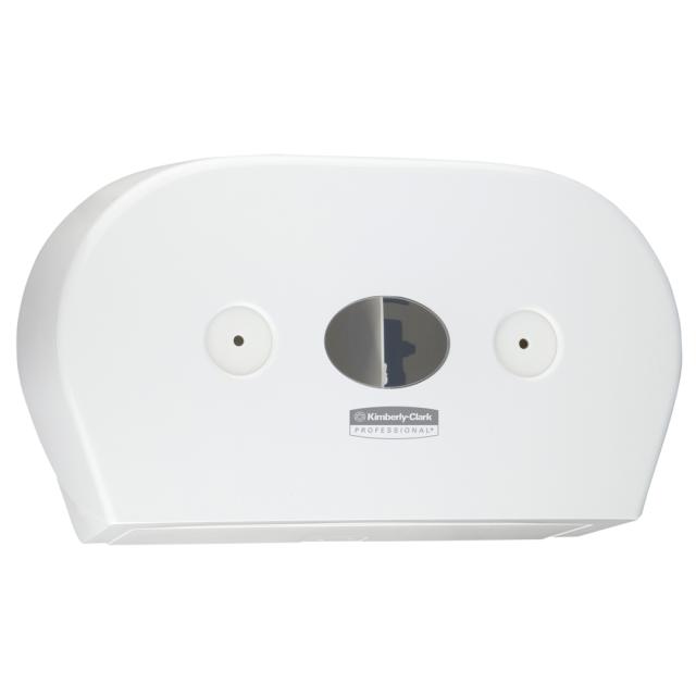 Dispenser Kimberly-Clark Mini Twin, pentru hartie igienica cu derulare centrala, alb