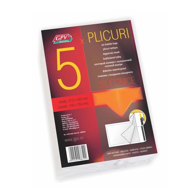 Plic antisoc 240 x 350 mm, offset, 80 g/mp, siliconic, alb, FSC, 5 bucati/set
