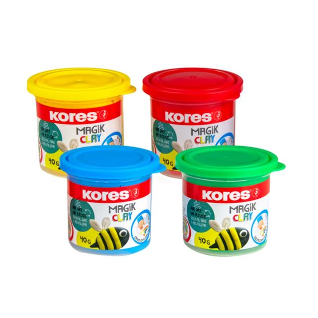 Plastilina Kores Magic Clay, 40 g/culoare, 4 culori basic/set