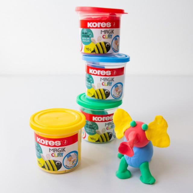 Plastilina Kores Magic Clay, 40 g/culoare, 4 culori basic/set