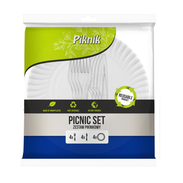 Set PIKNIK, 4 farfurii carton, 4 furculite plastic, 4 cutite plastic