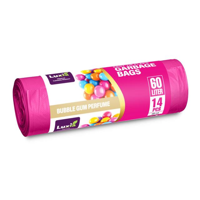 Saci menaj cu urechi HDLD, 60 litri, 14 bucati/rola, aroma bubble gum