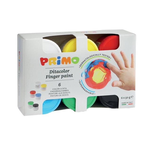 Tempera pentru desenat cu degetul Morocolor Primo, 50 g, 6 culori/set