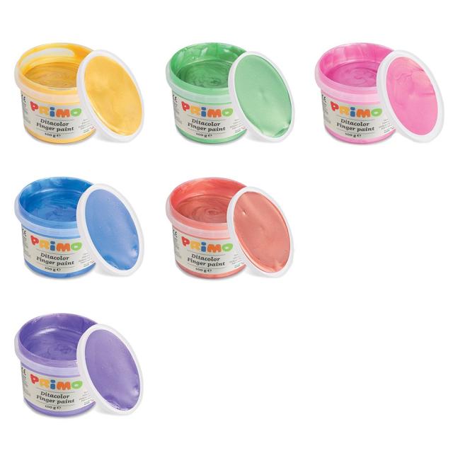 Tempera perlata Morocolor Primo, pentru pictat cu degetele, 6 culori, 100 ml/culoare