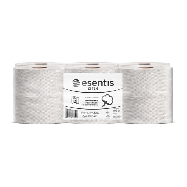 Hartie igienica Jumbo Esentis Clean, alba, 2 straturi, 120 m, 12 role/set