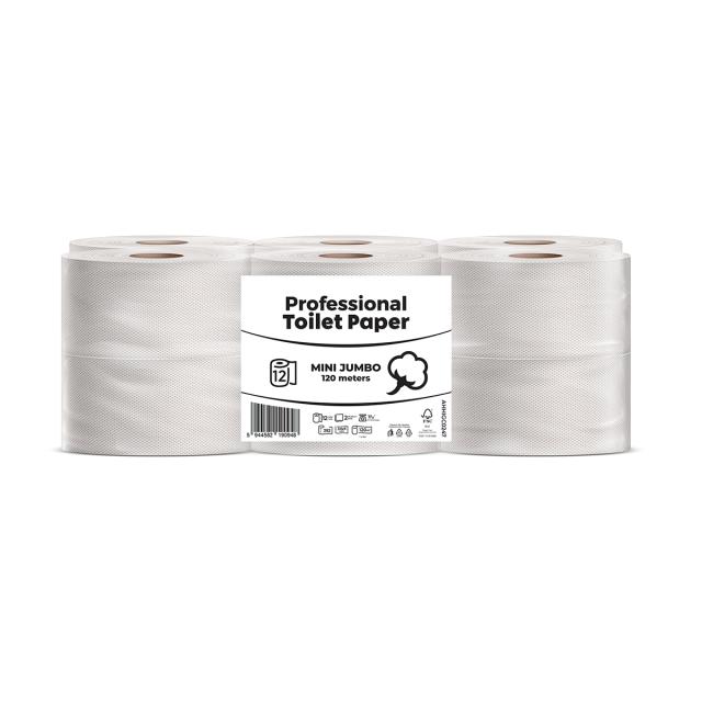 Hartie igienica Minijumbo Esentis, alba, 2 straturi, 392 portii, 120 m, 12 role/set