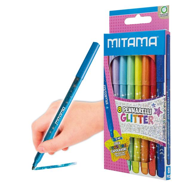Set carioci Mitama, 8 culori, efect Glitter