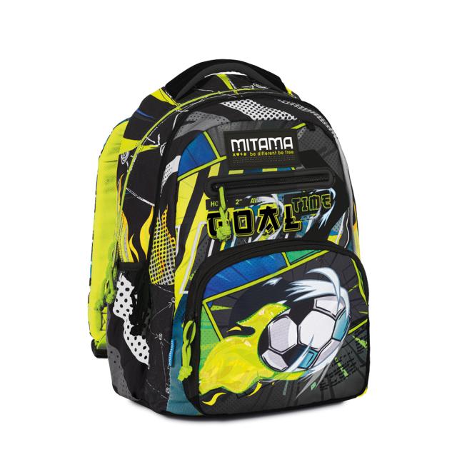 Ghiozdan Mitama, 3 compartimente, design fotbal, dimensiuni 31 x 18 x 44 cm