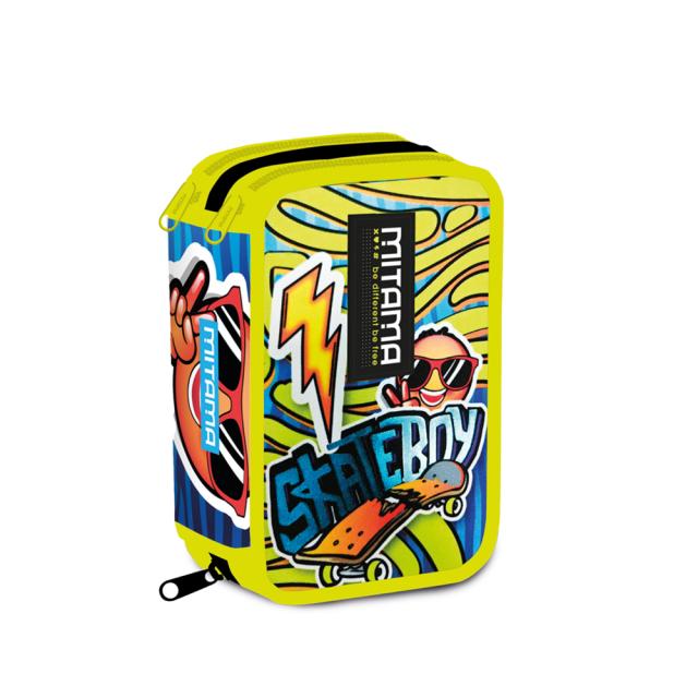 Penar Mitama, Super Triplo, 3 compartimente, design galben cu albastru, 14.5 x 7.4 x 20 cm