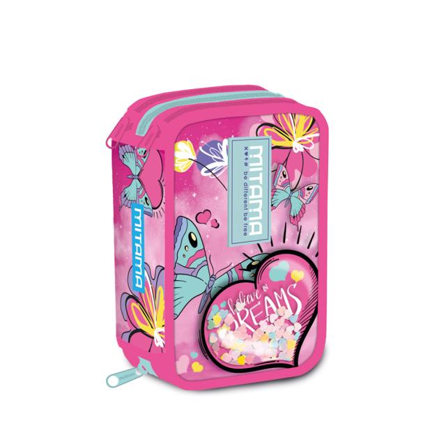 Penar Mitama, Super Triplo, 3 compartimente, design roz cu mov, 14.5 x 7.4 x 20 cm