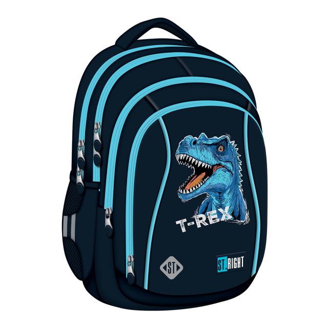 Ghiozdan scolar Majewski ST Right, BP04, Blue T-Rex, 4 compartimente, 43 x 32 cm 